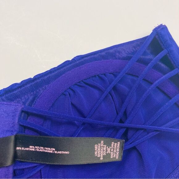 Victoria's Secret UnlinedBandeau Bra Underwired Strapless Caged Back Sz 34C Blue - Picture 10 of 10